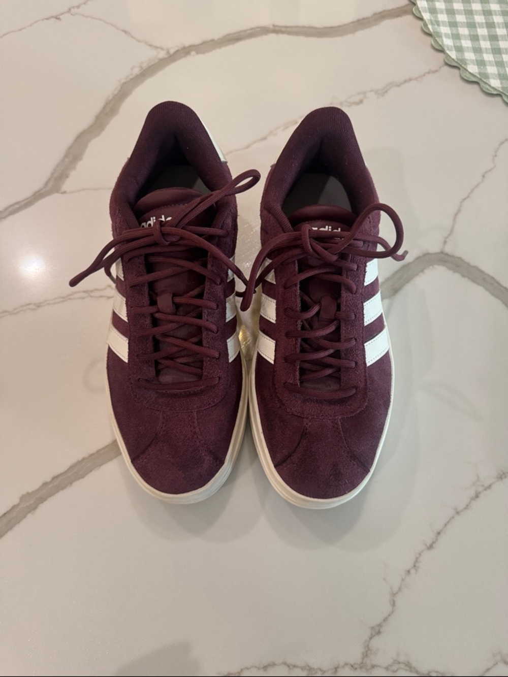 adidas Burgundy Suede Sneakers with White Stripes